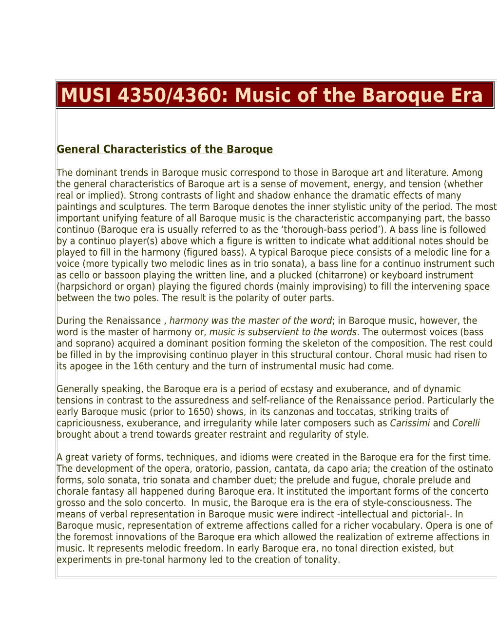 Characteristics of Baroque Music