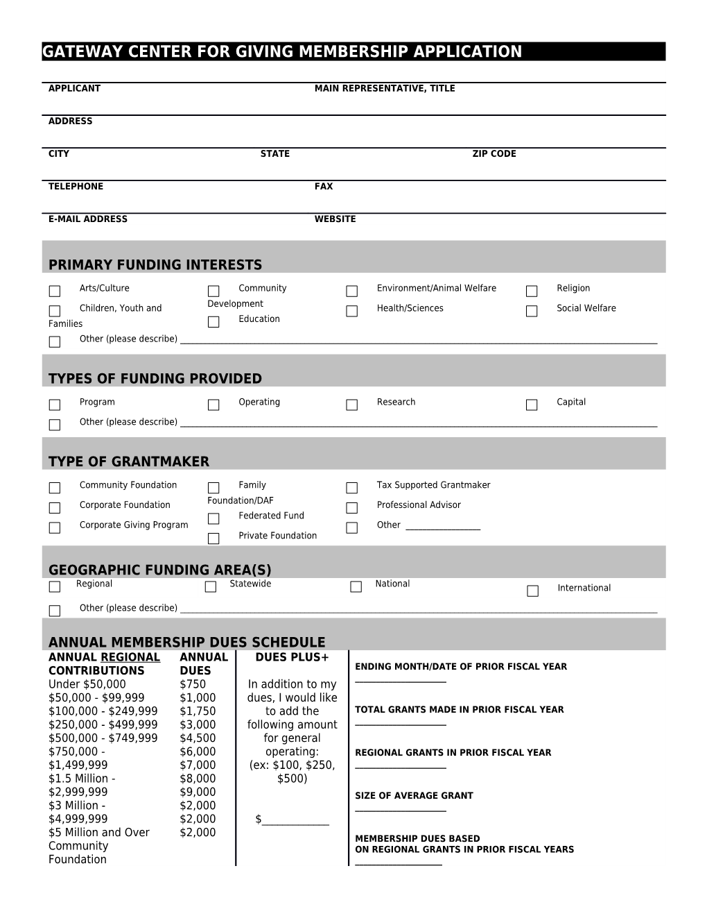 Gateway Center for Giving Membership Application