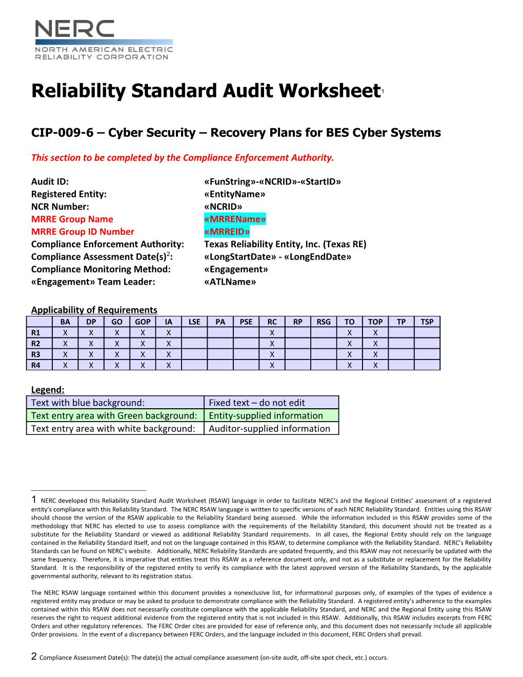 NERC Reliability Standard Audit Worksheet s1