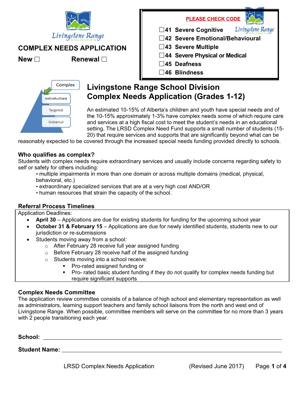 Complex Needs Application (Grades 1-12)