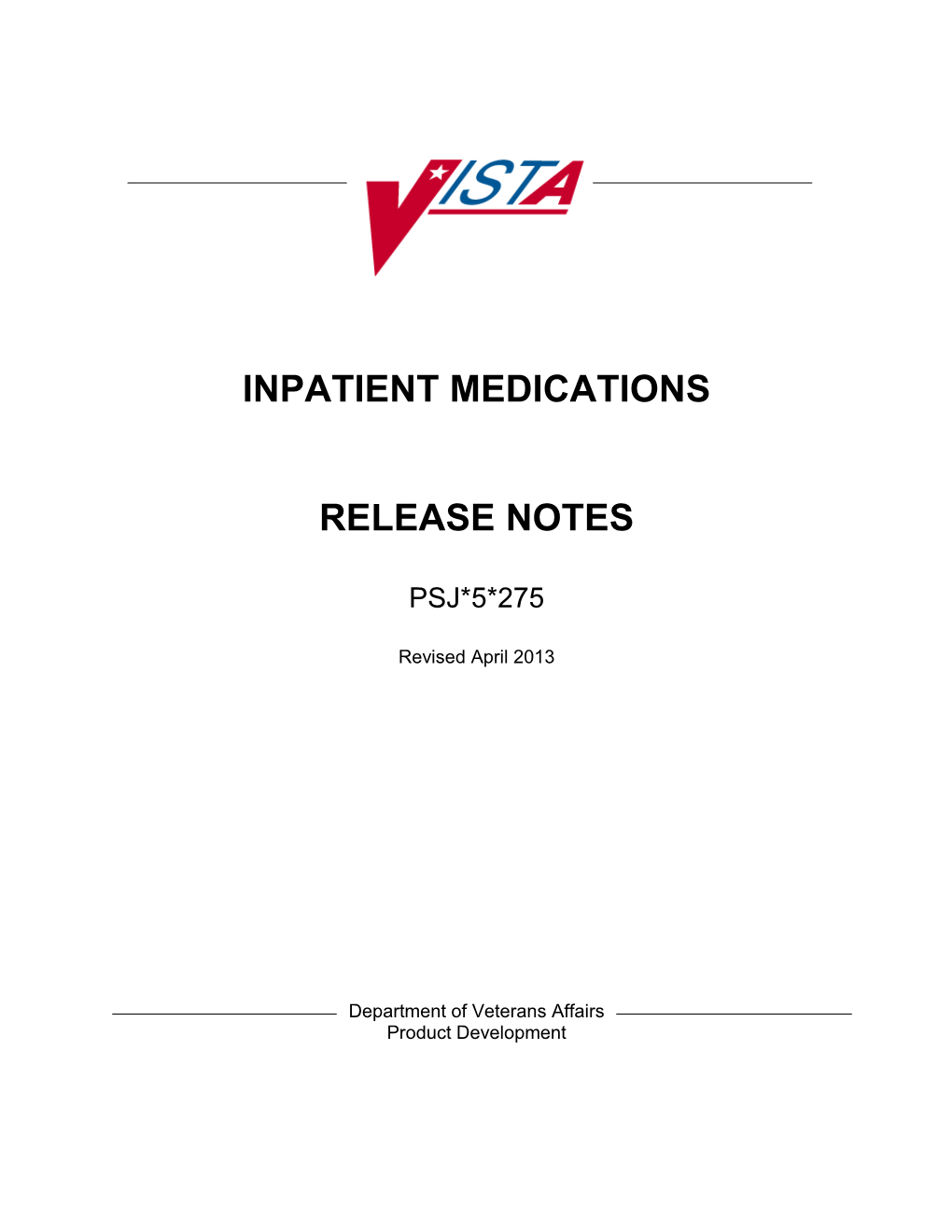 Department of Veterans Affairs Inpatient Medications Release Notes
