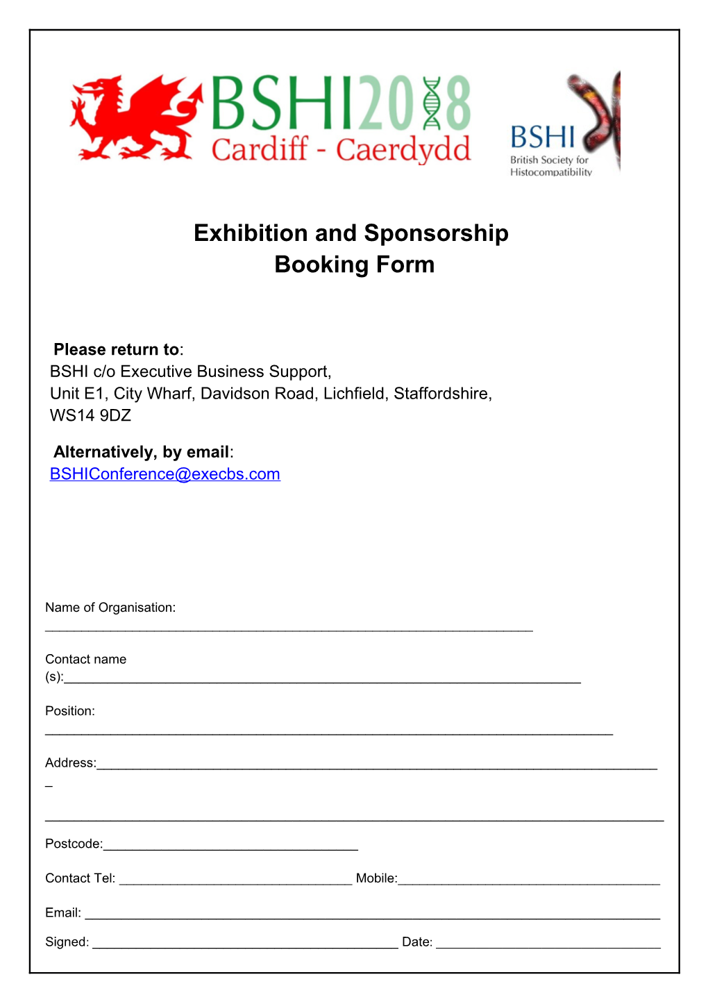 Exhibition and Sponsorship Booking Form