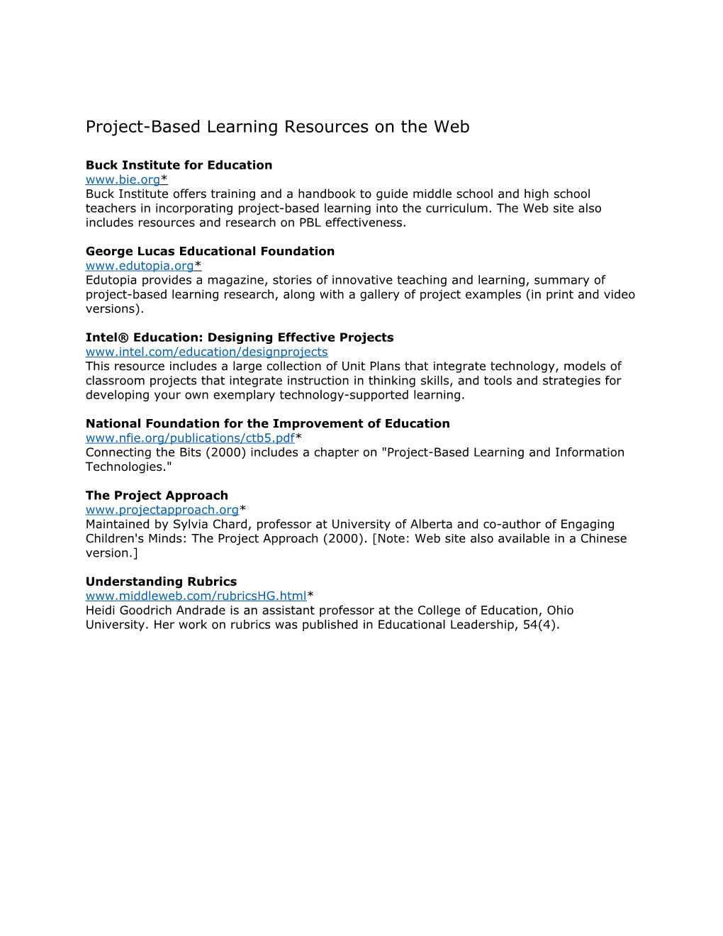 Assessment Resources on the Web