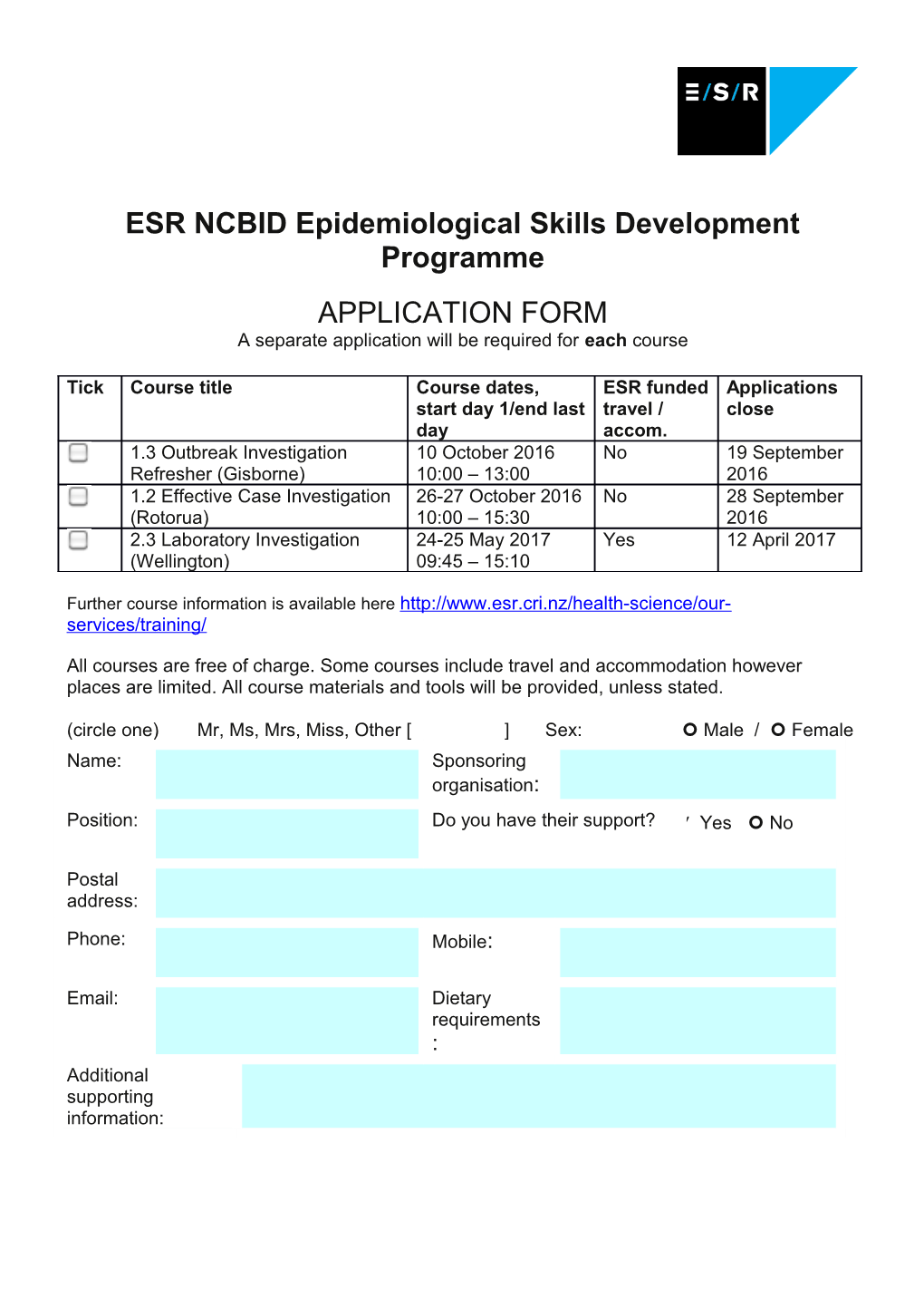 ESR NCBID Epidemiological Skills Development Programme