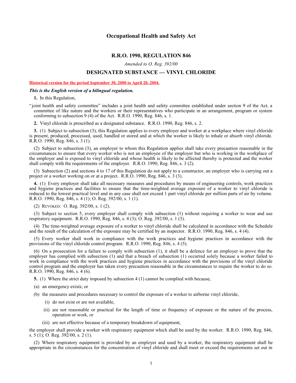 Occupational Health and Safety Act - R.R.O. 1990, Reg. 846