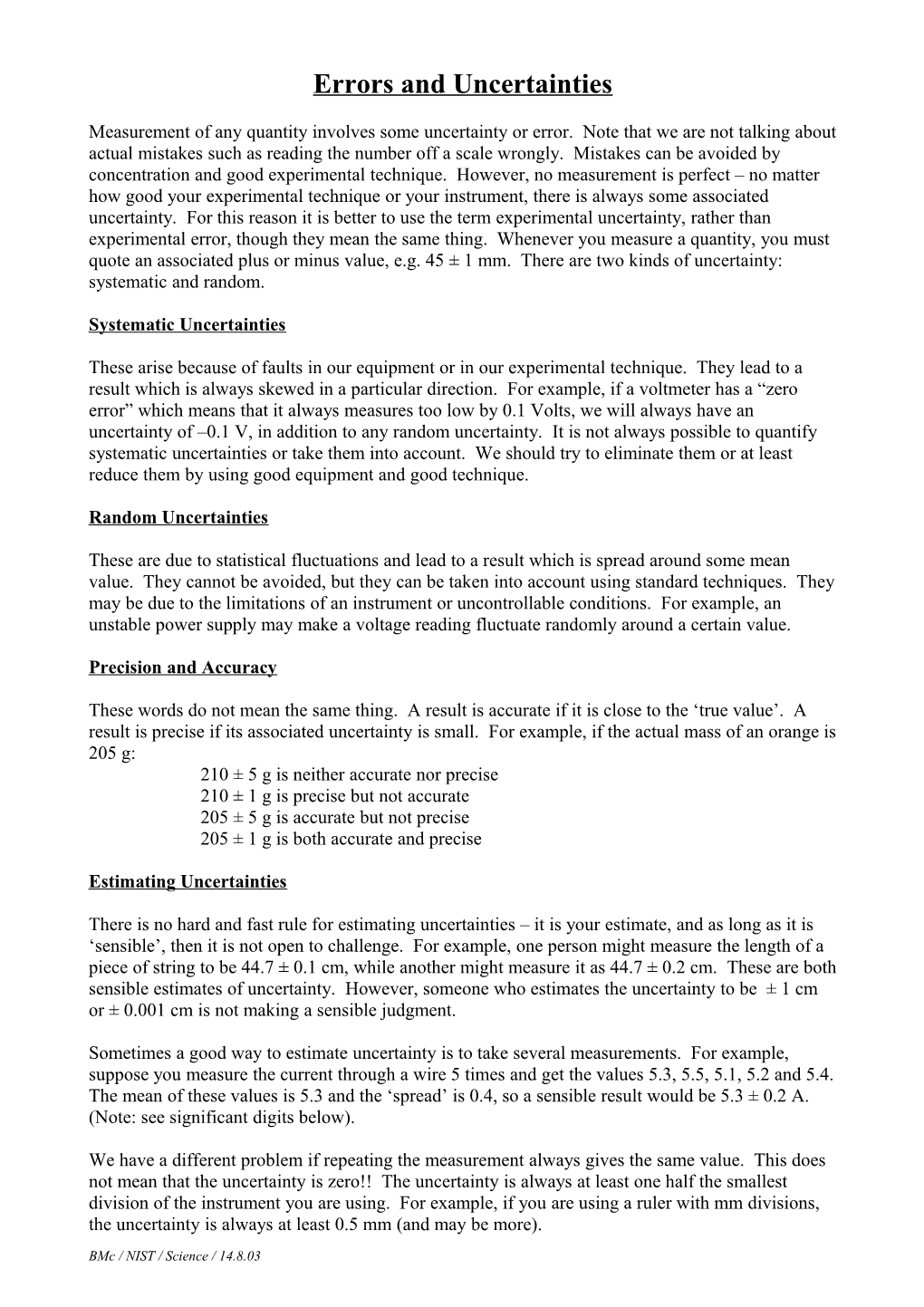 Errors and Uncertainties