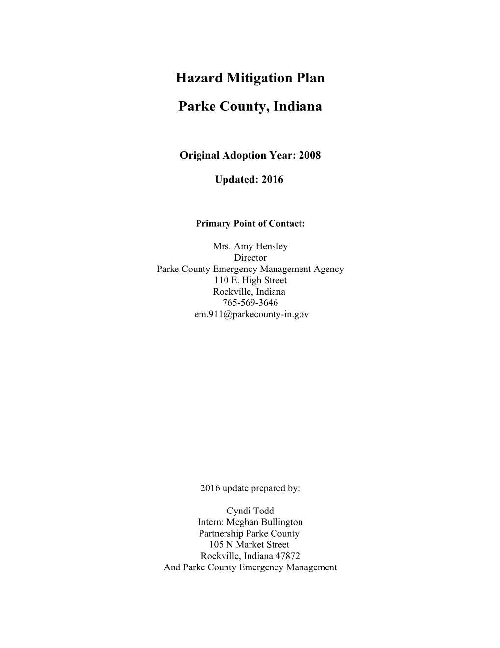 Parke County All Hazard Mitigation Plan June 29, 2017