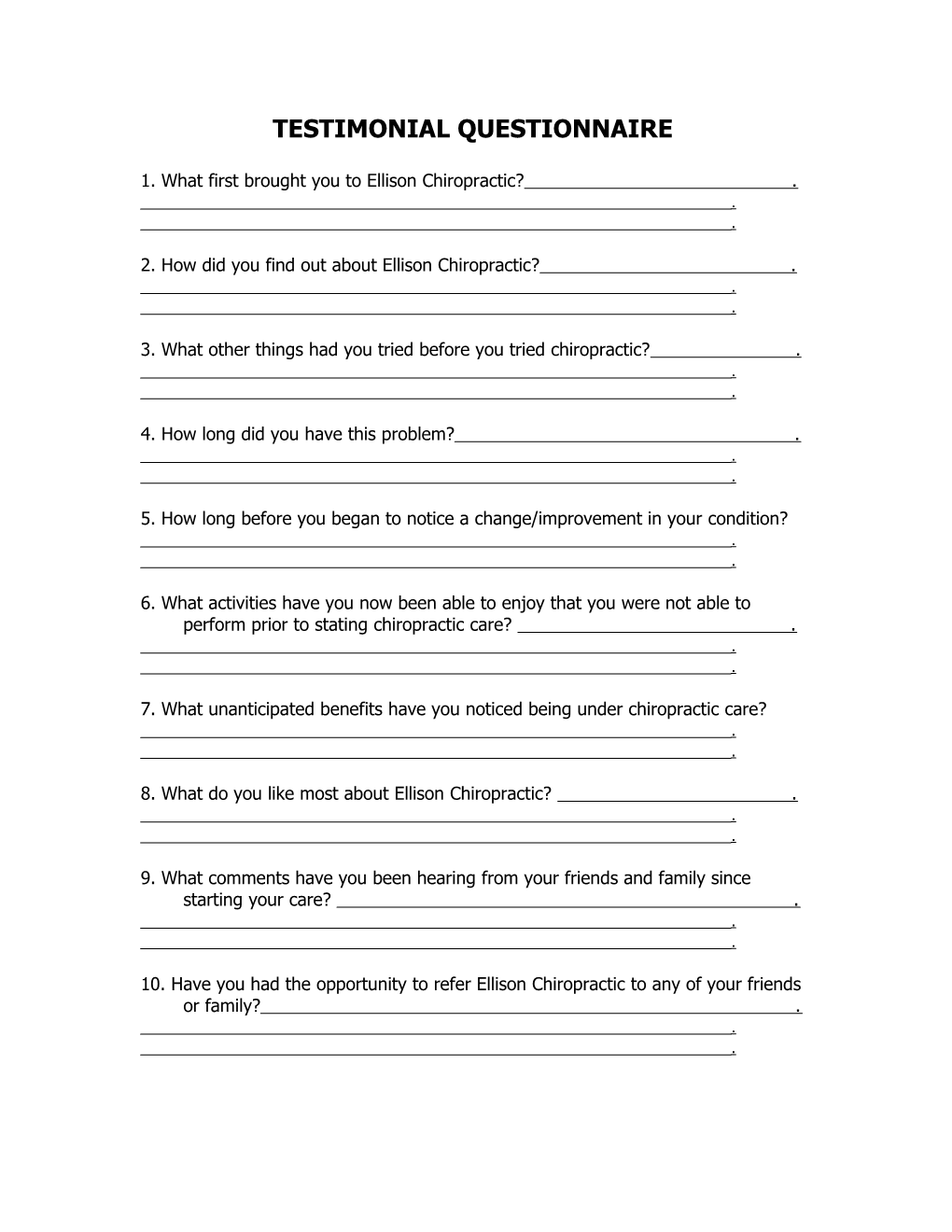 Testimonial Questionnaire