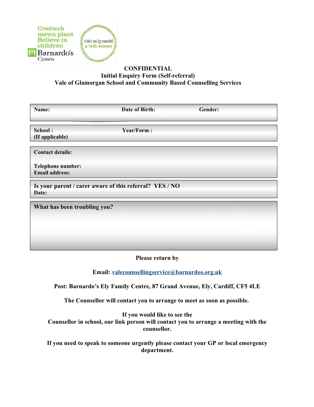 Barnardo's Initial Enquiry Form Vale- Self Referral (With Attachment)