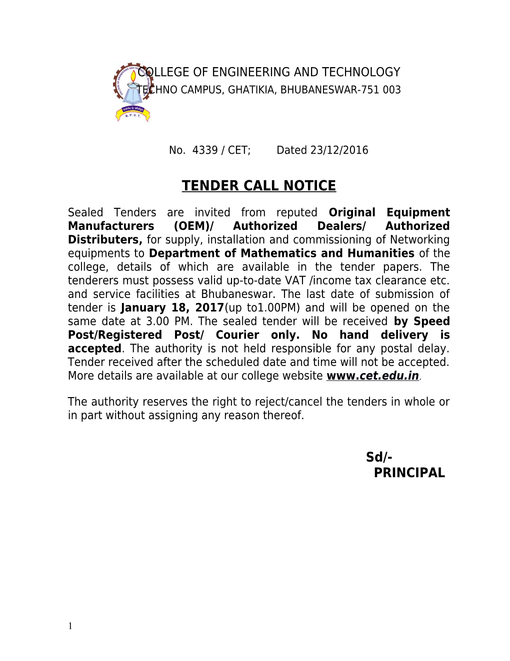 Tender Call Notice s1