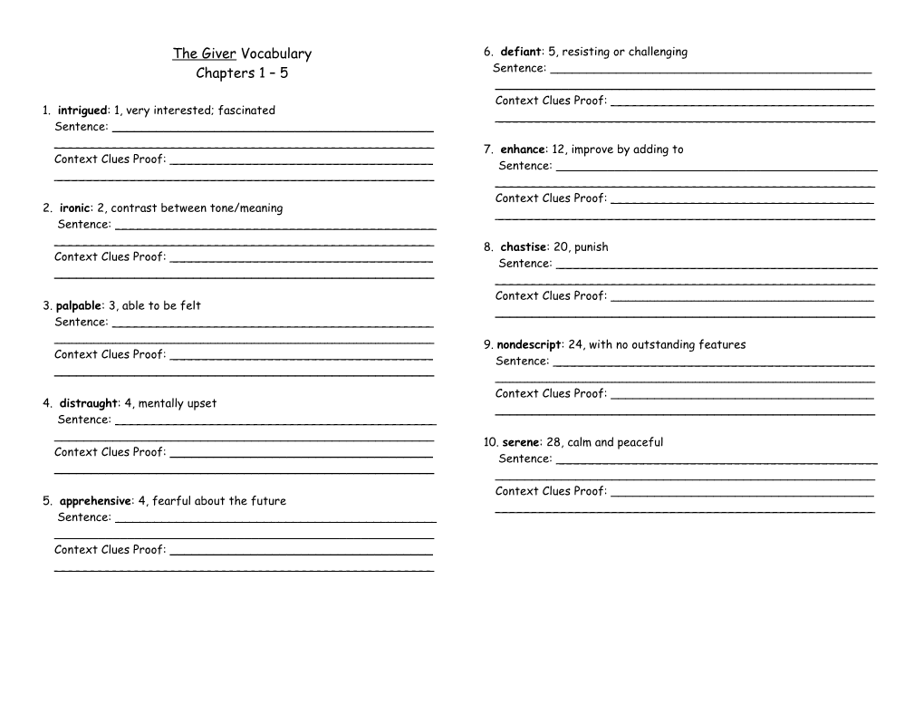 The Giver Vocabulary s1