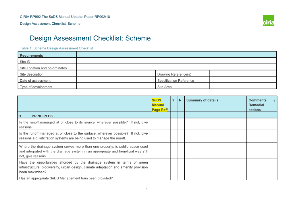 Design Assessment Checklist: Scheme