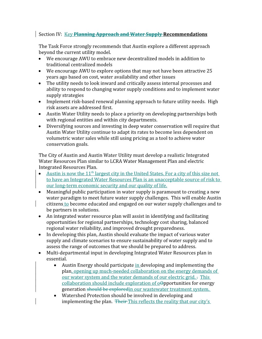 Section IV: Key Planning Approach and Water Supply Recommendations