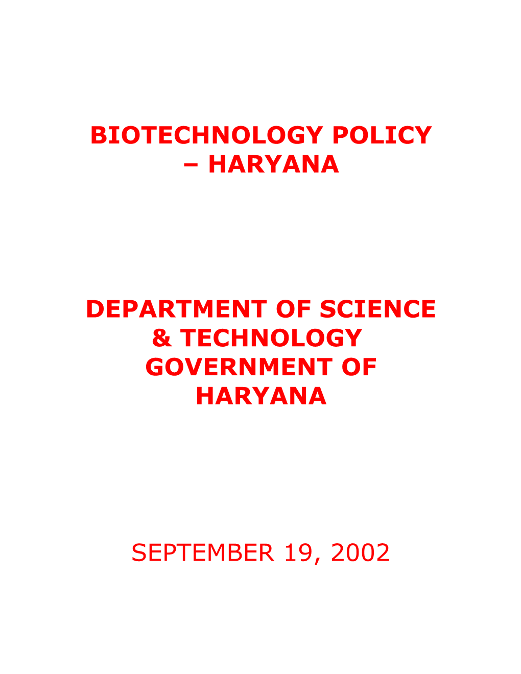 Biotechnology Policy Haryana