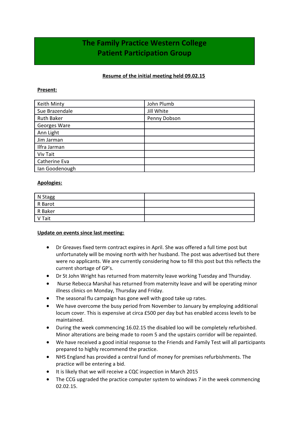 Resume of the Initial Meeting Held 09.02.15