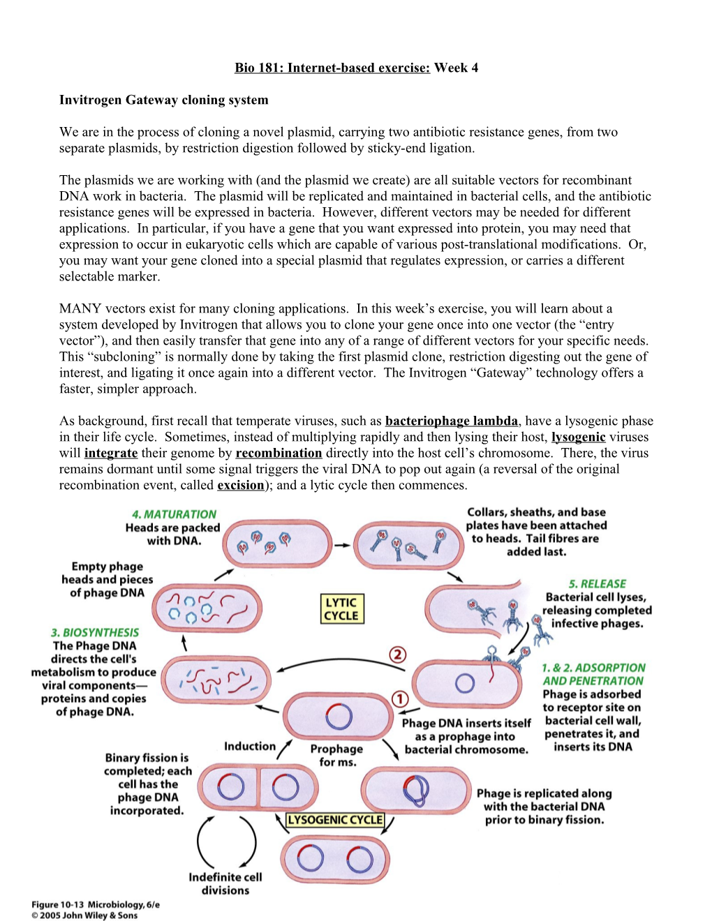 Bio 181 Weekly Internet-Based Exercise