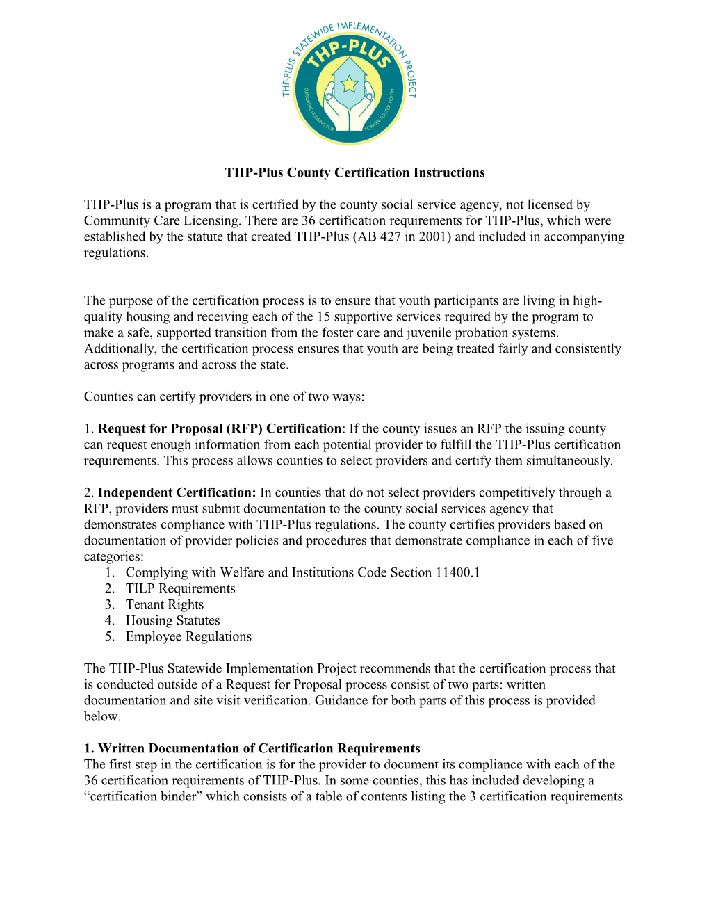 THP-Plus County Certification Instructions