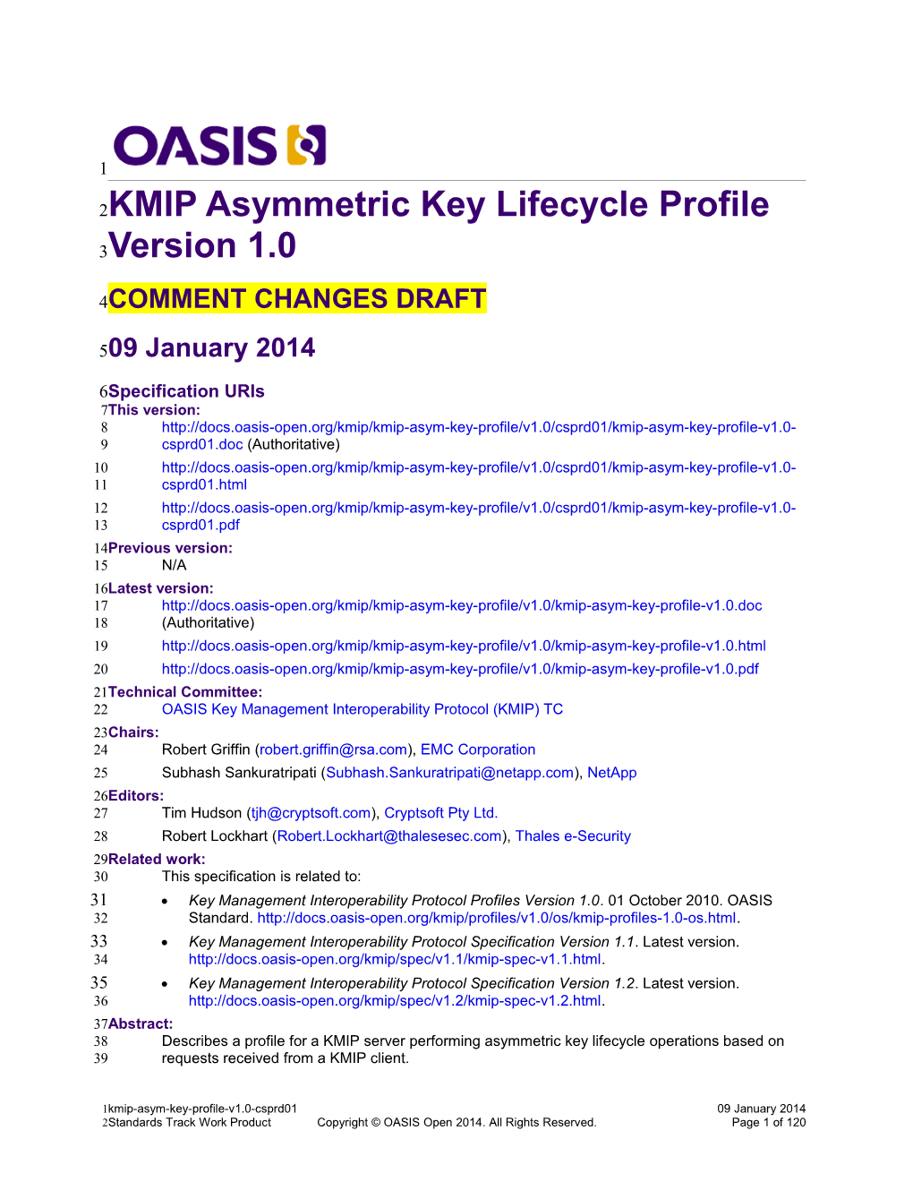 KMIP Asymmetric Key Lifecycle Profile Version 1.0