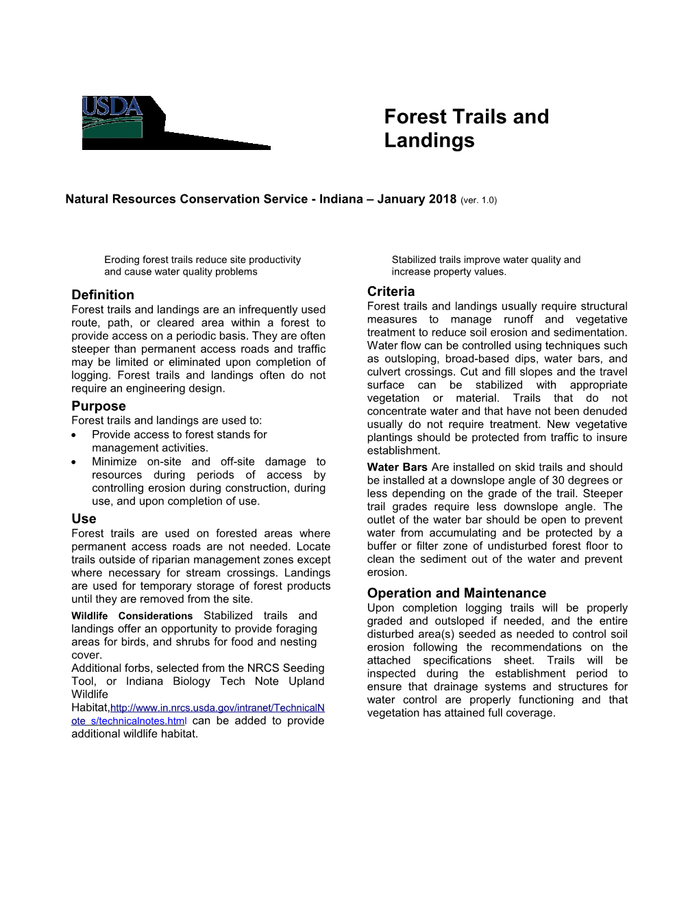 Forest Trails and Landings Job Sheet