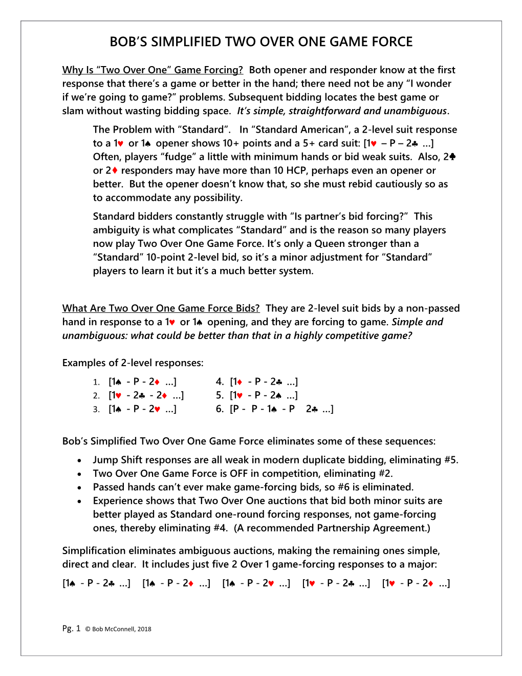 Bob S Simplified Two Over One Game Force