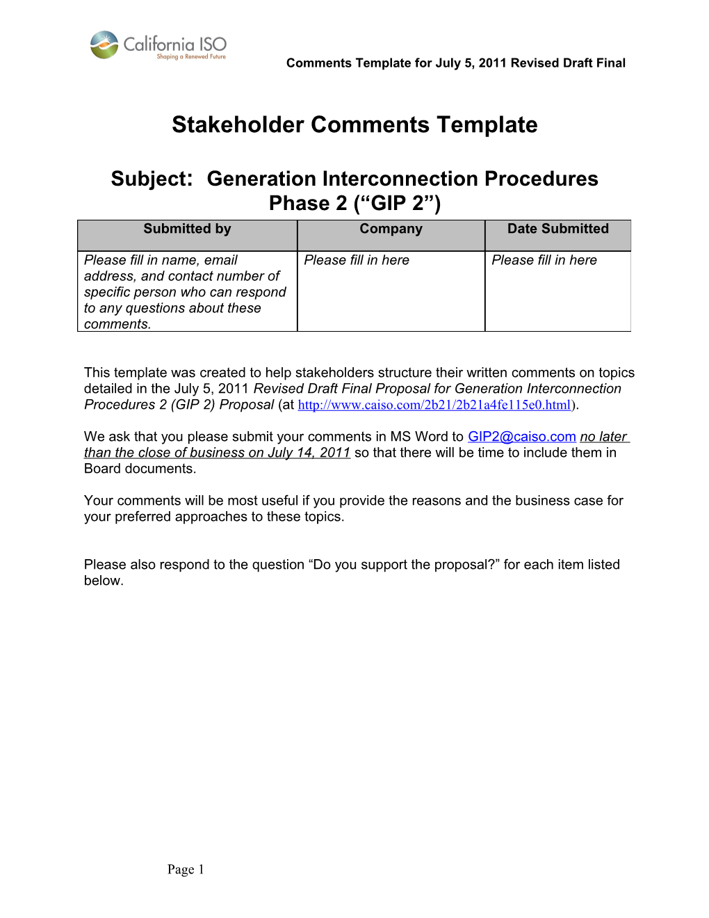 Stakeholder Comments Template - Generator Interconnection Procedures Phase 2 Revised Draft