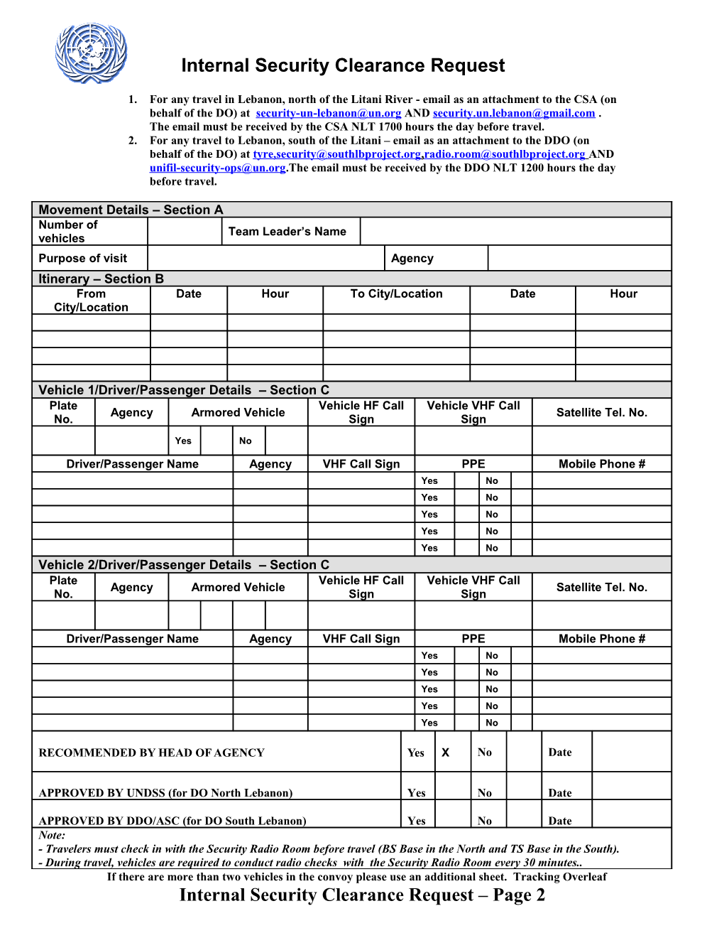 Mission Security Clearance Request