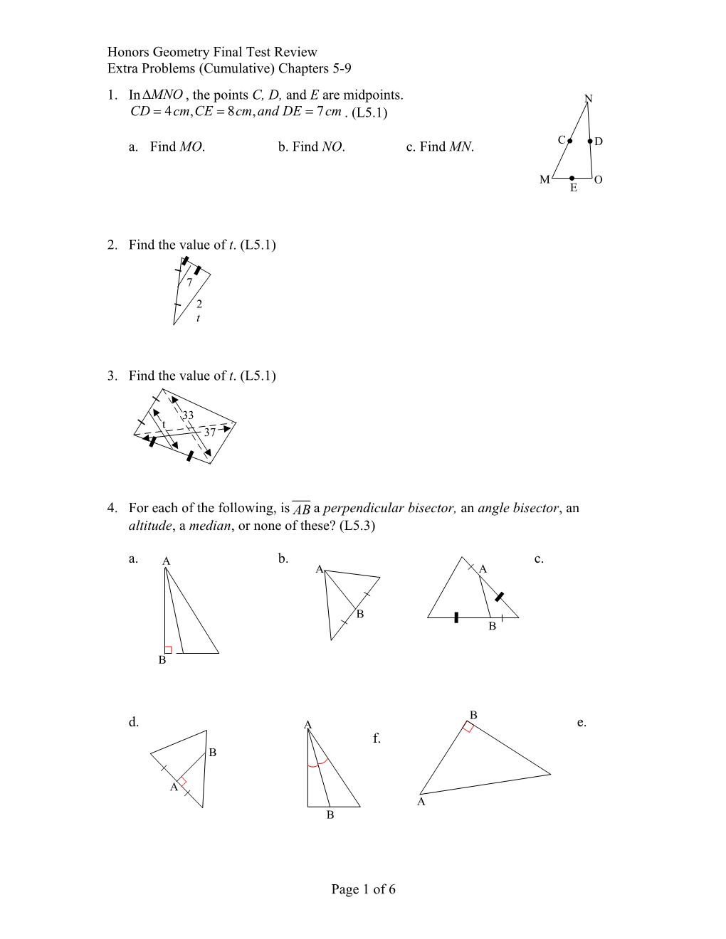 Honors Geometry Final Test Review