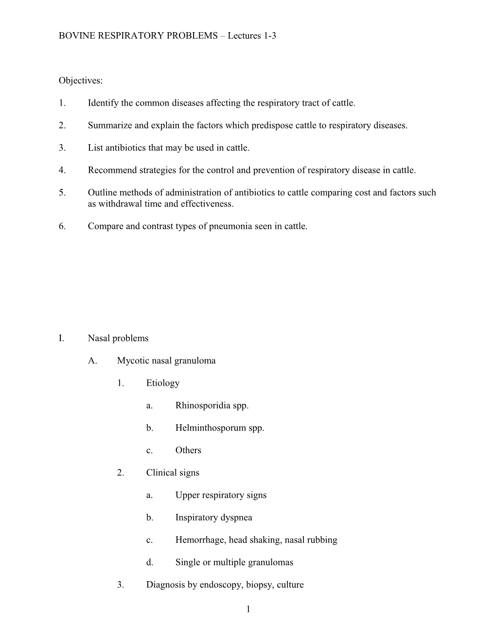 BOVINE RESPIRATORY PROBLEMS Lectures 1-3