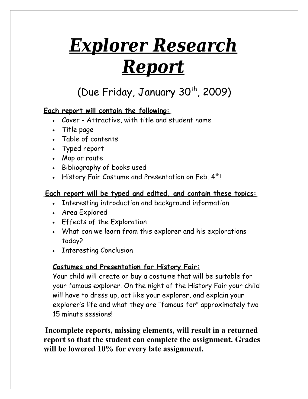 Fifth Grade Explorer Research Report