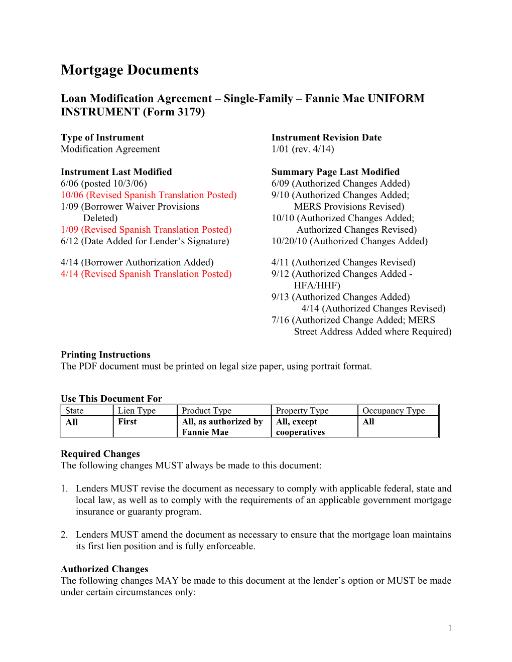 Mortgage Documents:Loan Modification Agreement – Single-Family – Fannie Mae Uniform Instrument