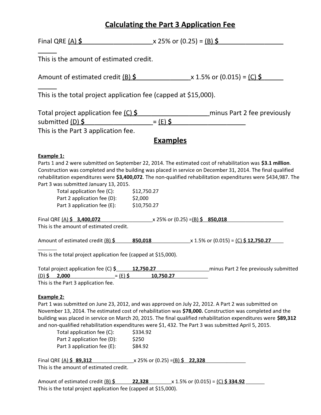 State Commercial Tax Credit Application Fees