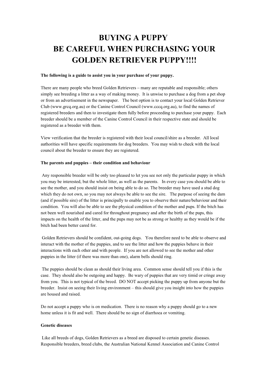 Be Careful When Purchasing Your Golden Retriever Puppy