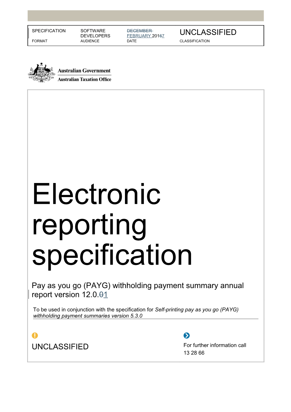 Electronic Reporting Specification Pay As You Go (Payg) Withholding Payment Summary Annual