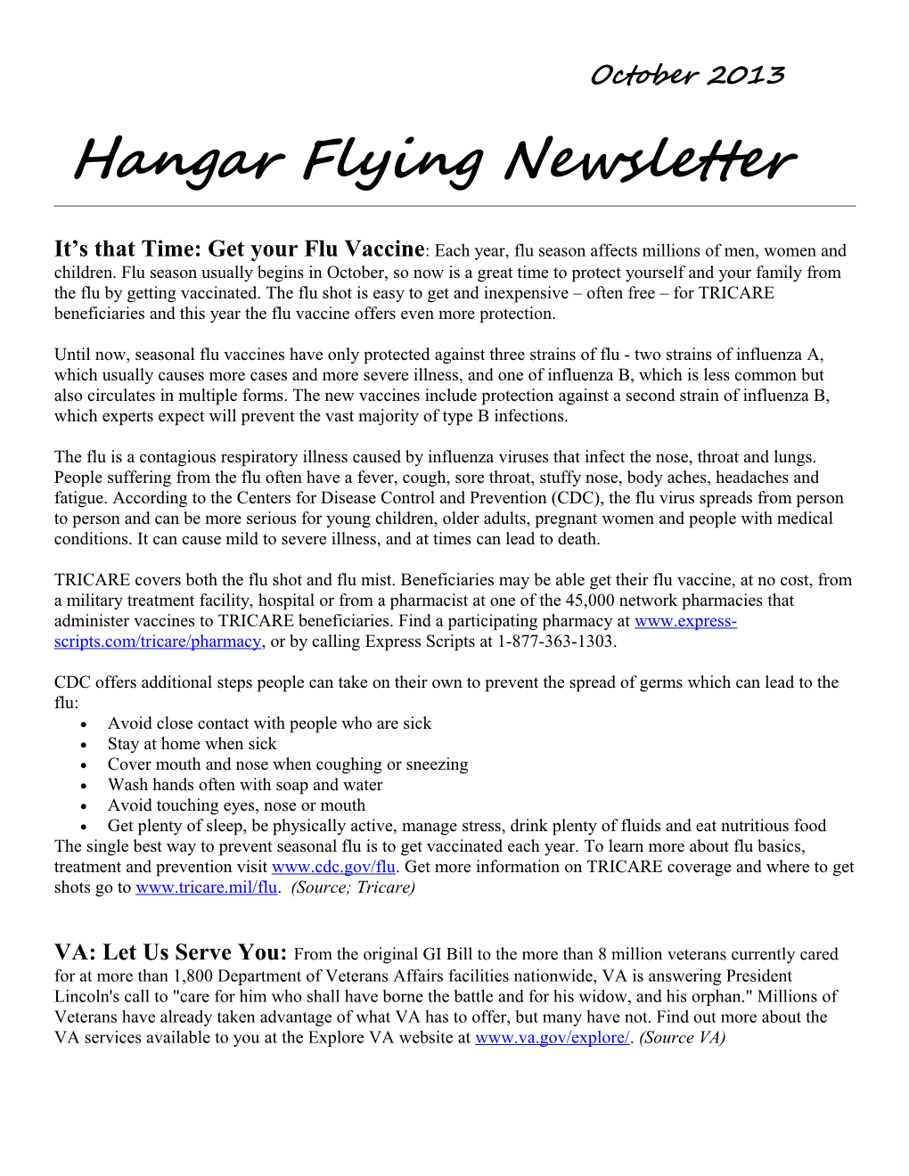 Hangar Flying Newsletter