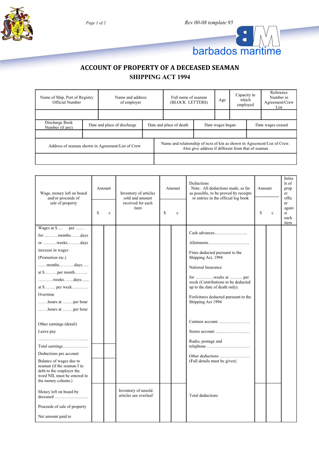 Page 1 of 2 Rev 00-08 Template 95