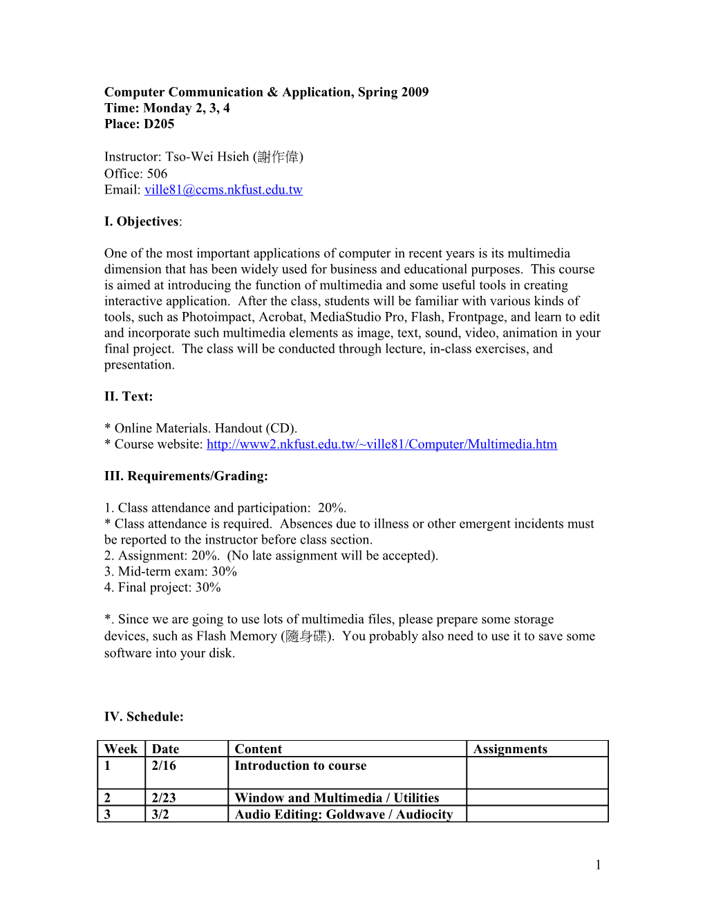 Computer Communication & Application, Spring 2009