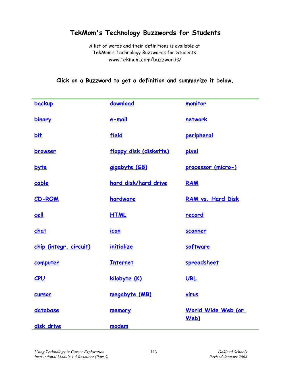 Tekmom's Tech Buzzword Crossword Puzzle