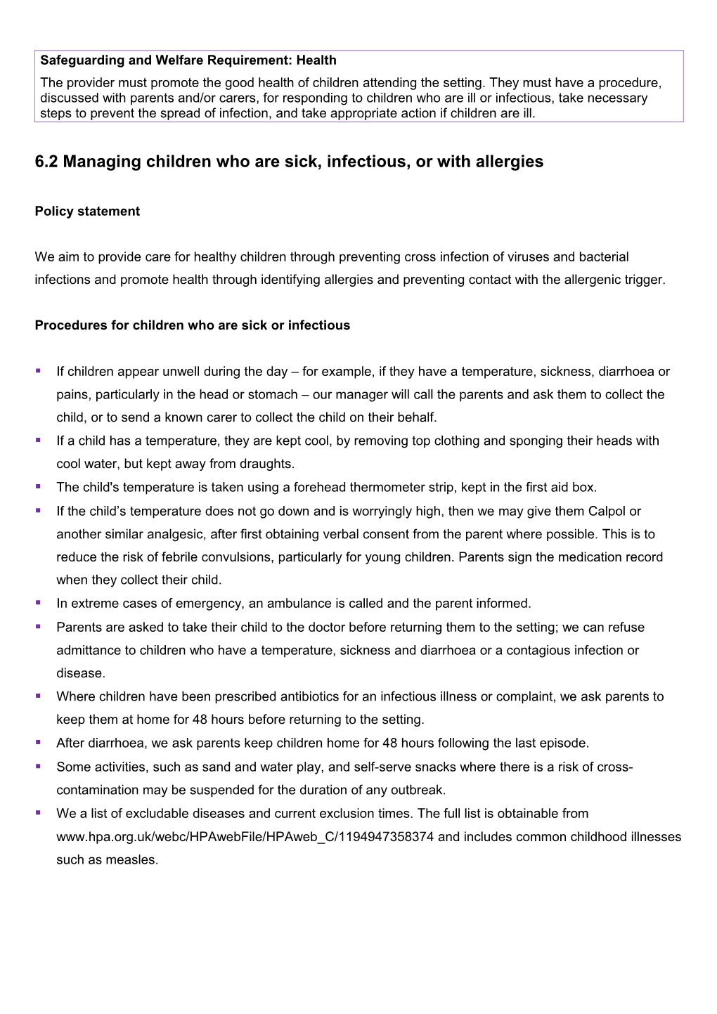 6.2Managing Children Who Are Sick, Infectious, Or with Allergies