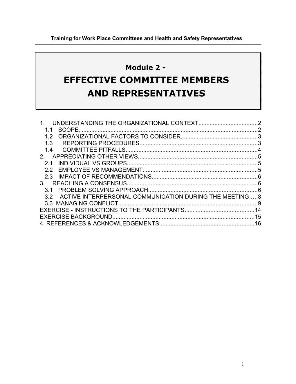 Training for Work Place Committees and Health and Safety Representatives