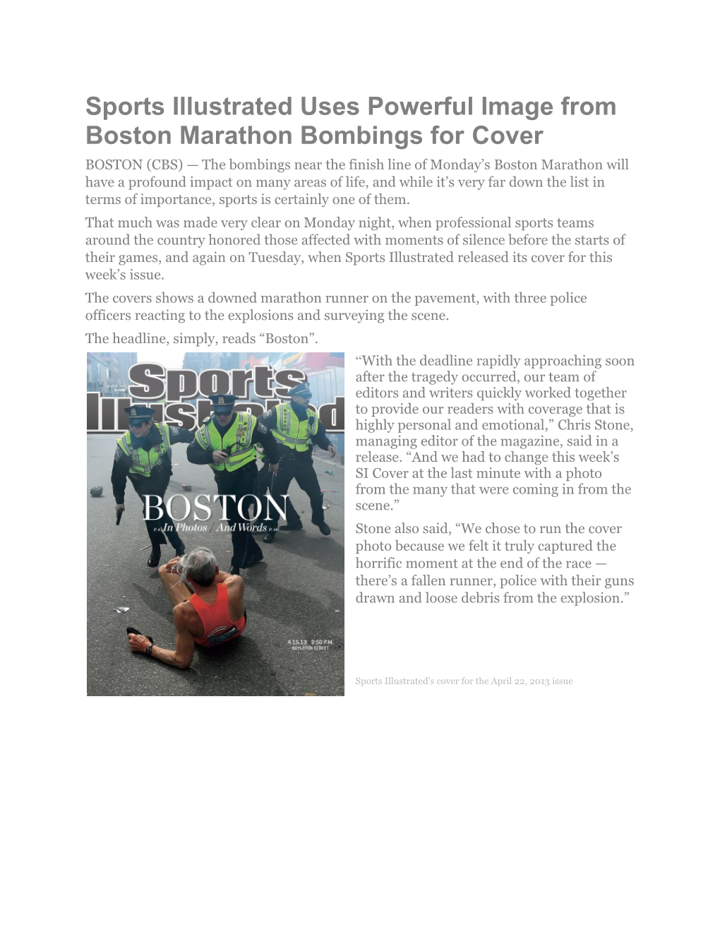 Sports Illustrated Uses Powerful Image from Boston Marathon Bombings for Cover