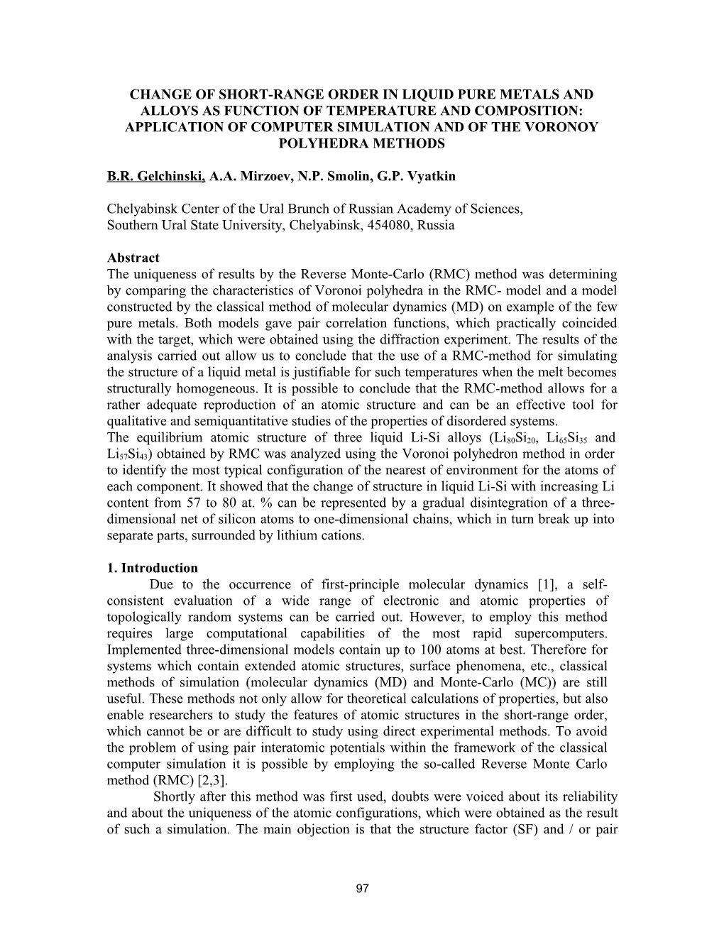 Use of the Voronoi Polyhedra Method for Analyzing Short-Range-Order of Liquid Cesium And