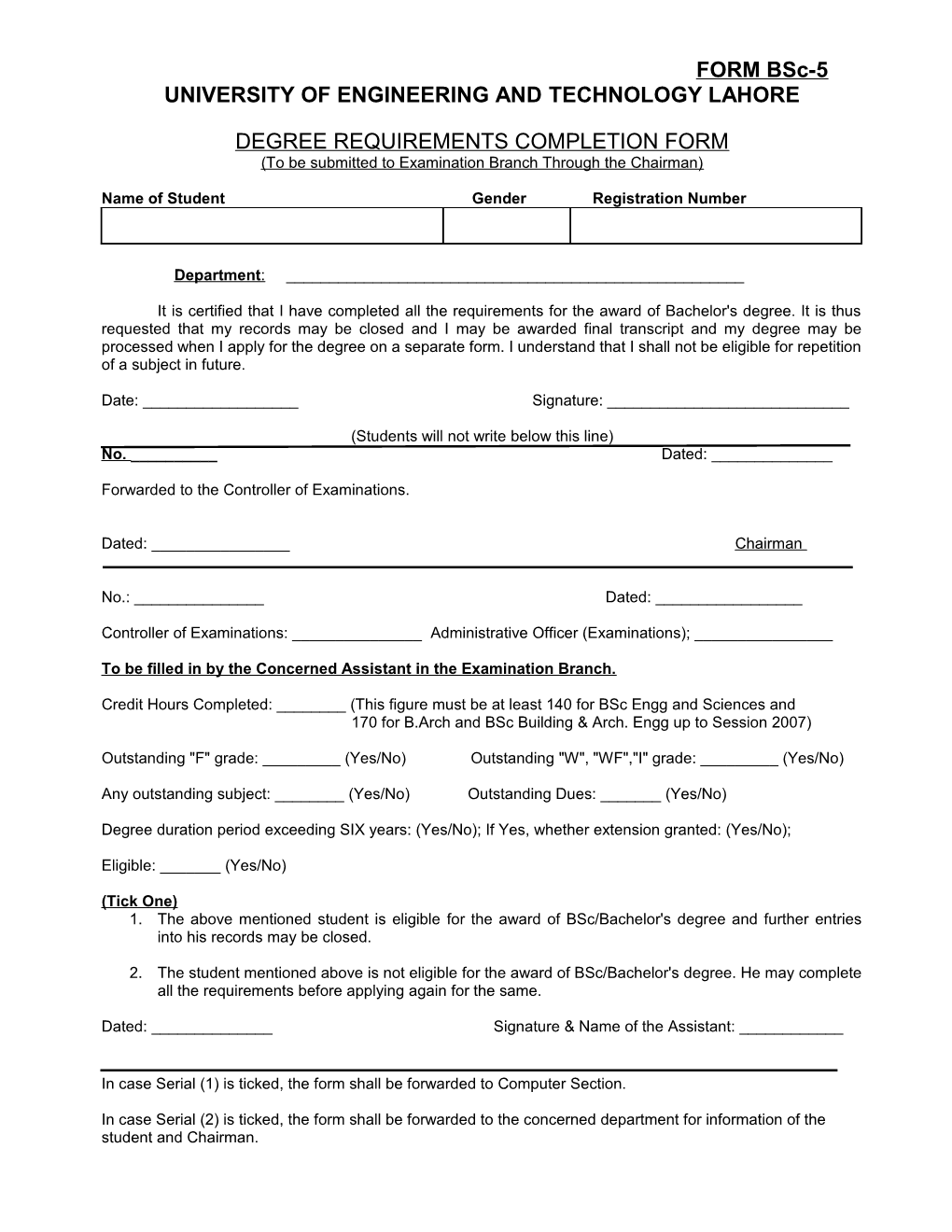 Degree Requirements Completion Form