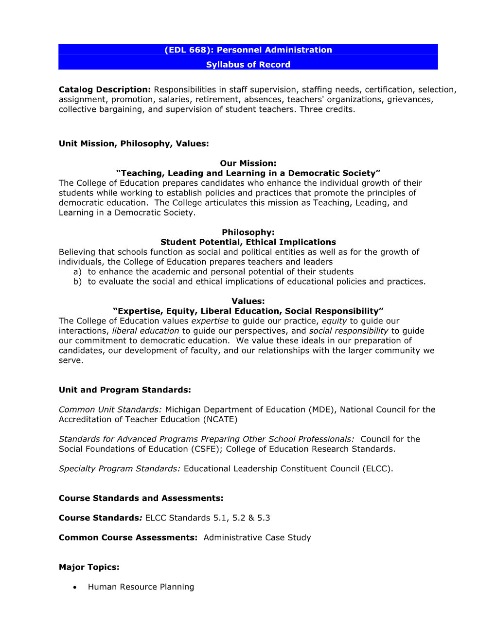 (EDG 668) Syllabus of Record: Personnel Administration