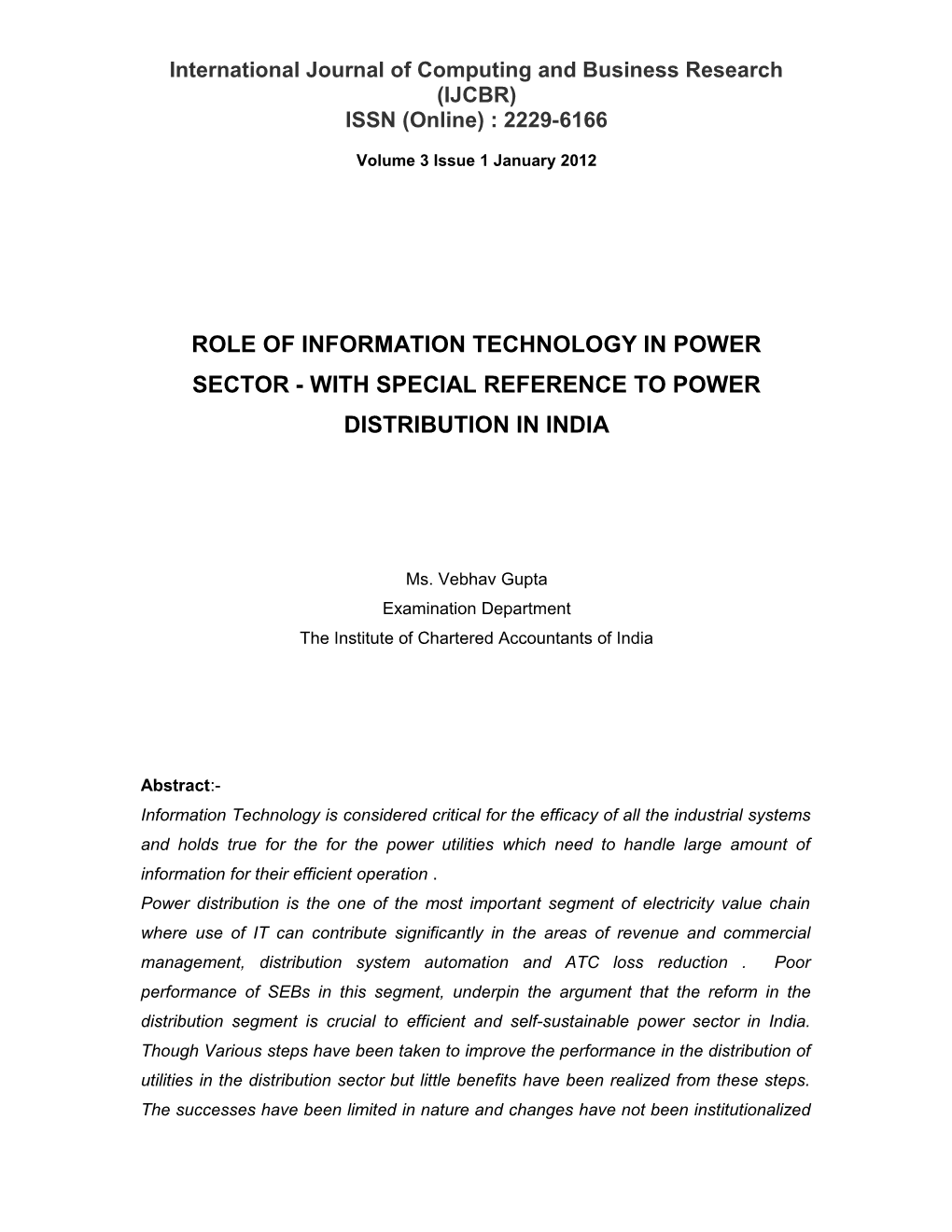 Information Technology: Enabling the Transformation of Power Distribution Sector
