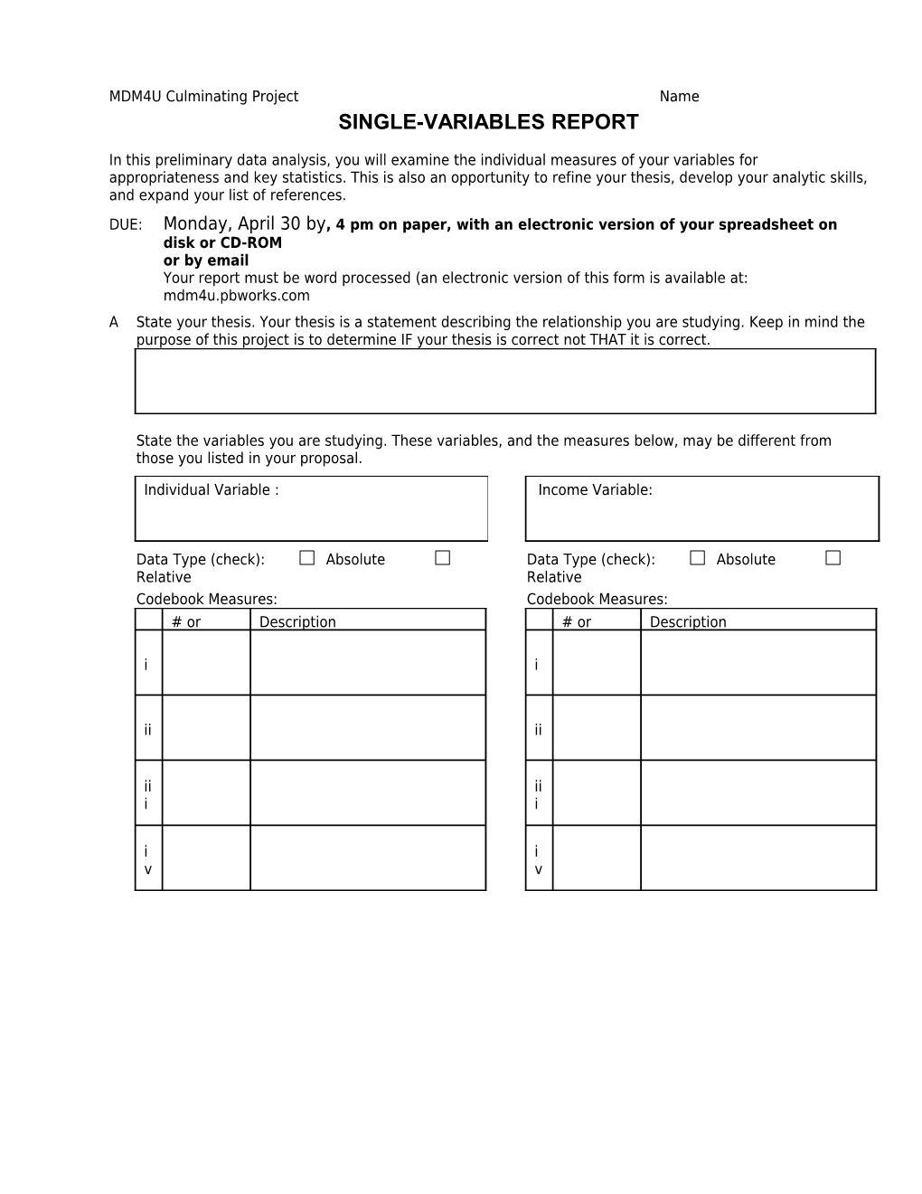 Single-Variables Report