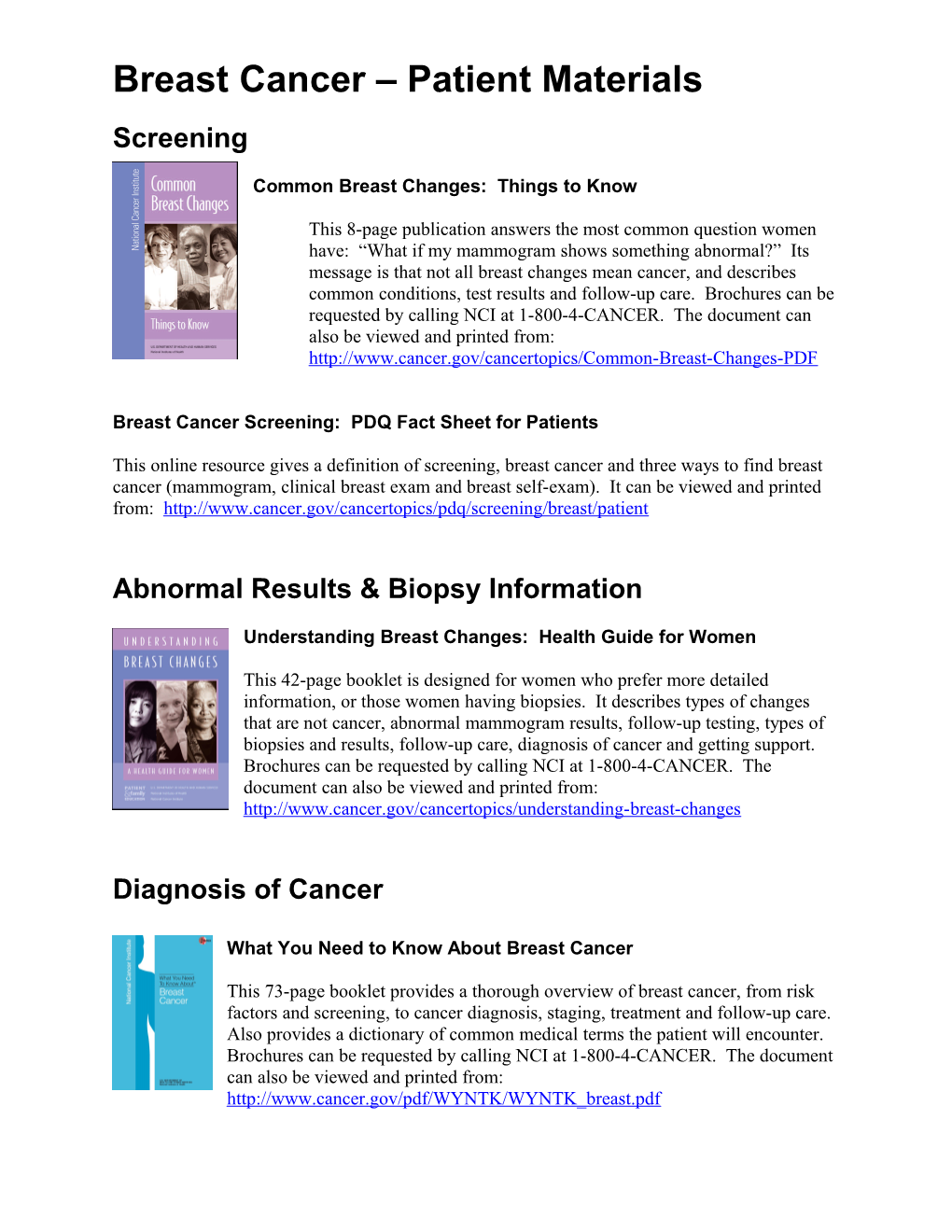 Breast Cancer Patient Materials