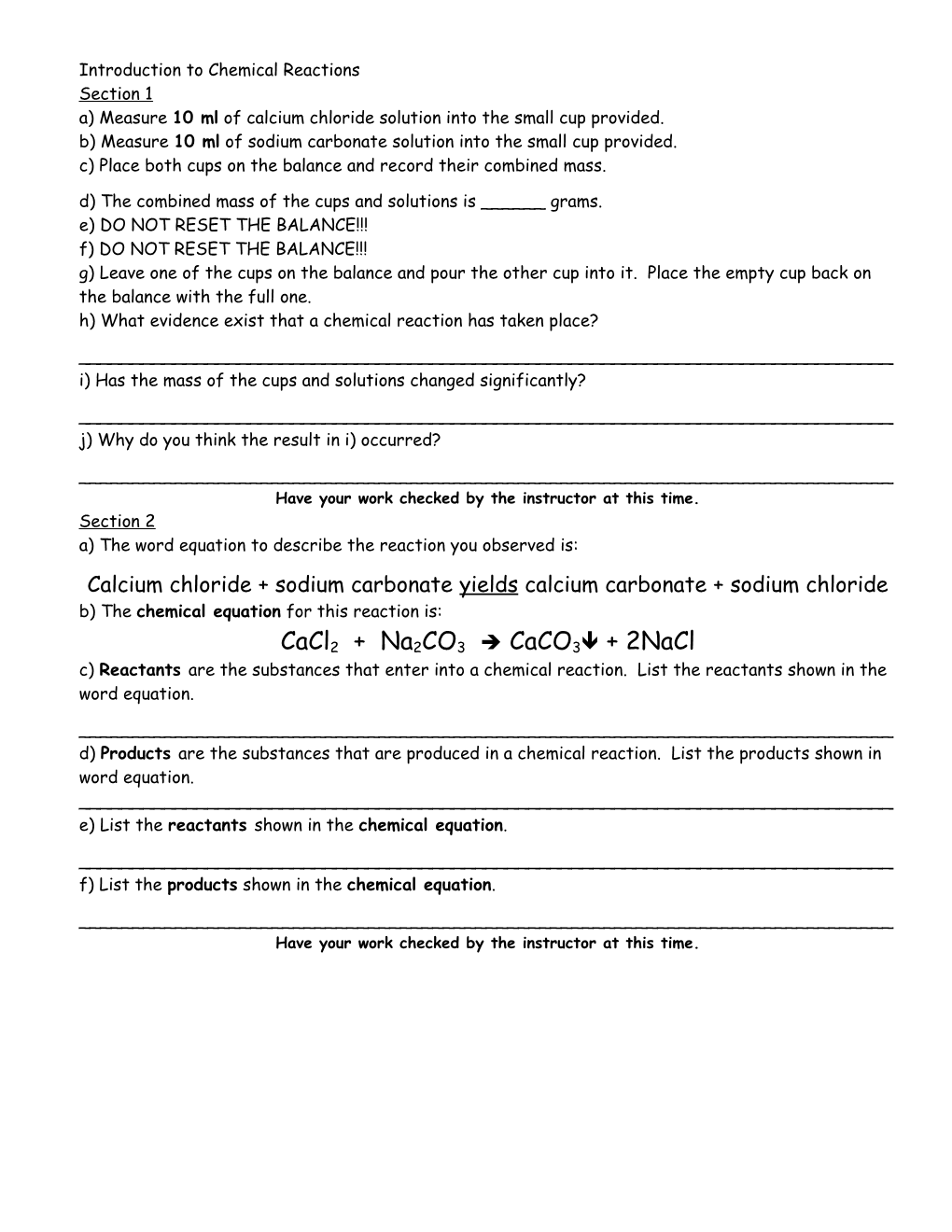 Introduction to Chemical Reactions