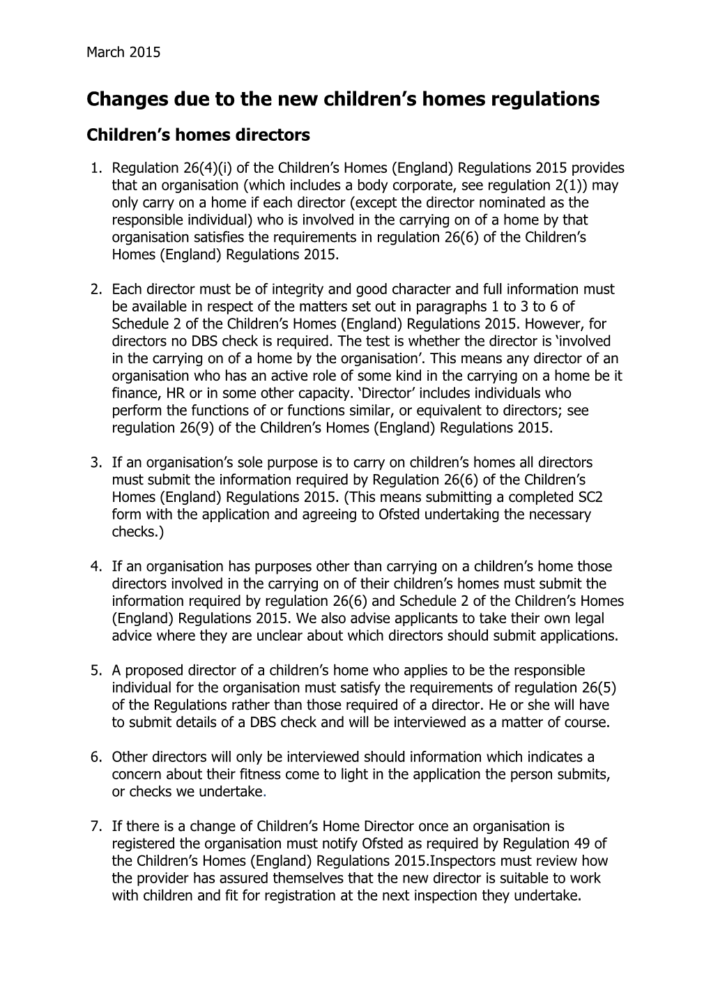 Changes Due to the New Children S Homes Regulations