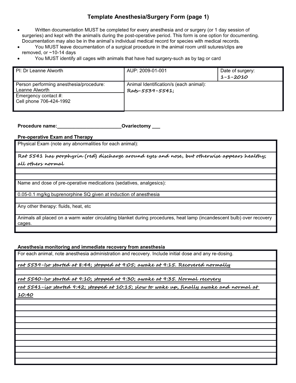Template Anesthesia/Surgery Form (Page 1) s1