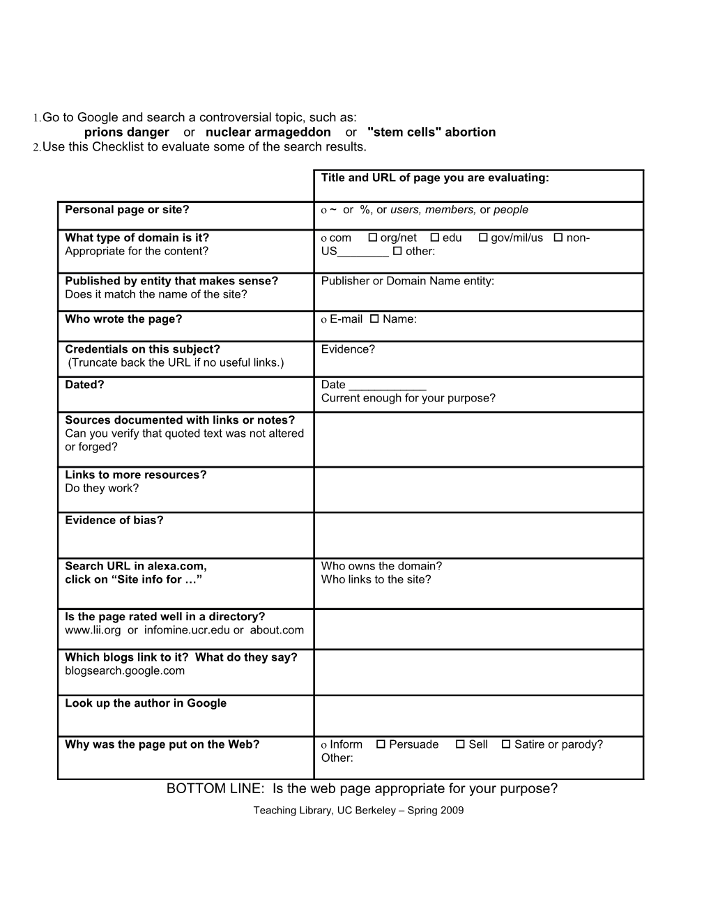 Exercise #5: Web Page Evaluation